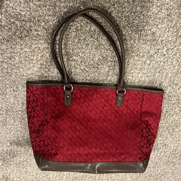 Tommy Hilfiger Red & Brown Tote Bag Purse - Picture 2 of 15